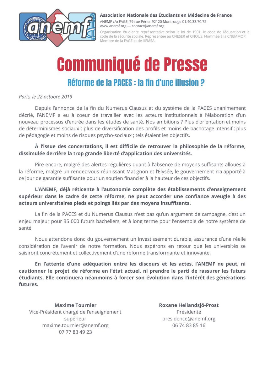 ANEMF's tweet photo. 📢[CdP : #Réforme de la #PACES : la fin d’une illusion ?]

➡️De grandes ambitions malheureusement revues à la baisse !❌

➡️Des #financements encore insuffisants !💸

🗣L’ANEMF ne peut soutenir une telle réforme.🛑

https://t.co/rDncExbjhw https://t.co/5AWaiaGodF