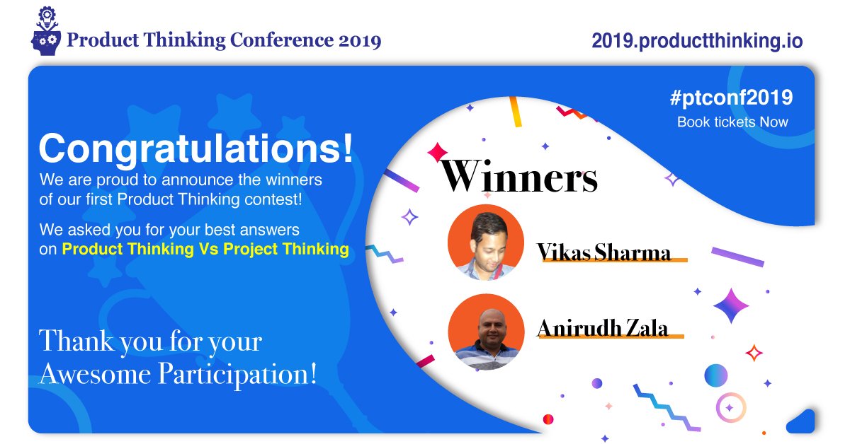 prod_thinking's tweet photo. Congratulations !

We are proud to announce the winners of our first Product Thinking contest!

1. Vikas Sharma 

2. Anirudh Zala

We asked you for your best answers on Product Thinking Vs Project Thinking 

Thank you for your Awesome Participation!

#productthinking #ptconf2019 https://t.co/o05Yjn0waR