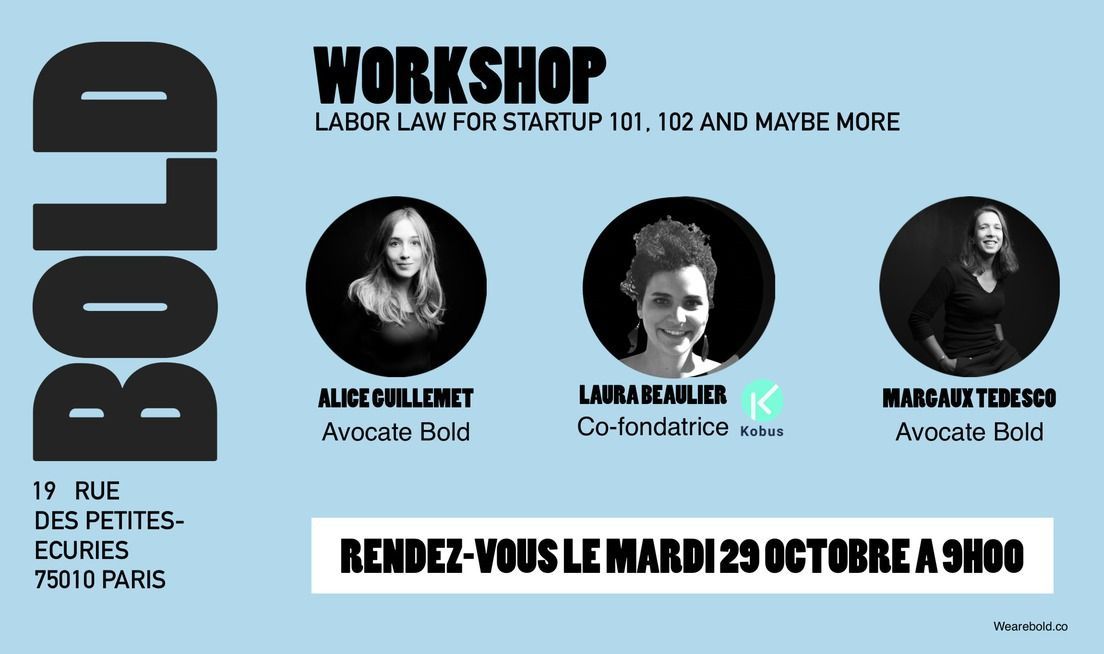 weare_bold's tweet image. Workshop : Labor law for startup 101, 102 and maybe more …
C&apos;est le thème de notre prochain workshop. Inscris-toi ici 👉 buff.ly/31uSEbv 

RDV le 29 octobre à 9h00 pour un petit déjeuner  ☕️ 

#Growth #Meetup #Startup #LaborLaw