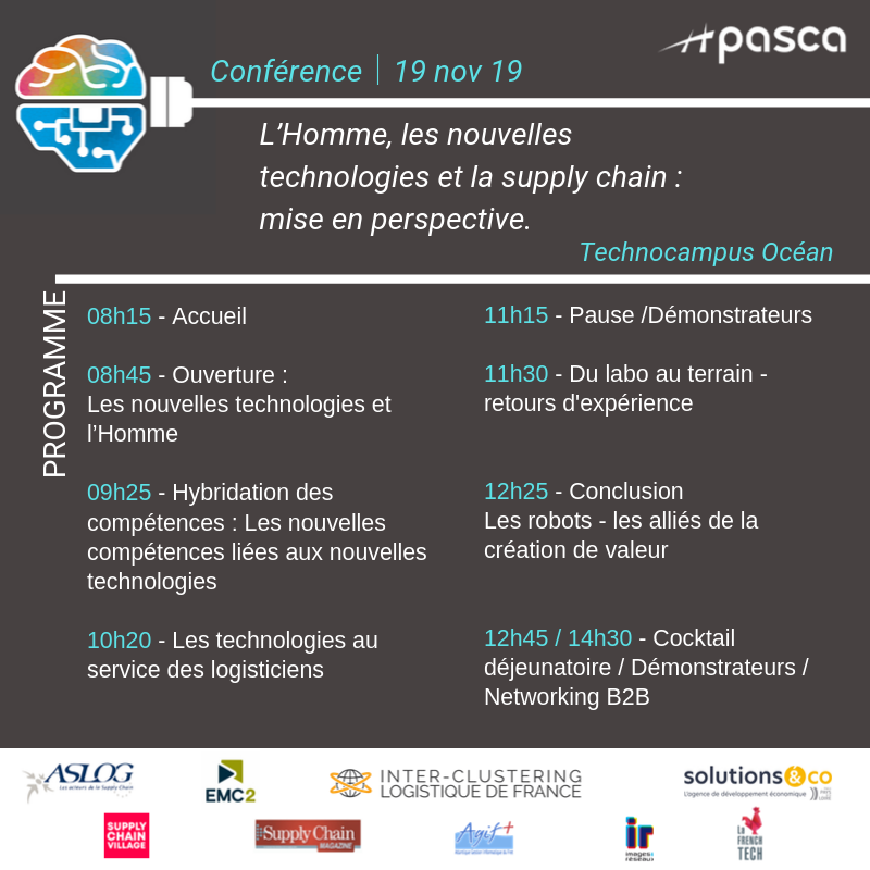 pole_pasca's tweet photo. Inscrivez-vous ! #confPASCA2019 le 19 novembre au Technocampus Océan sur les #nouvellestechno et la #supplychain 
https://t.co/otaiEtOcnc https://t.co/YmDGnoa3is
