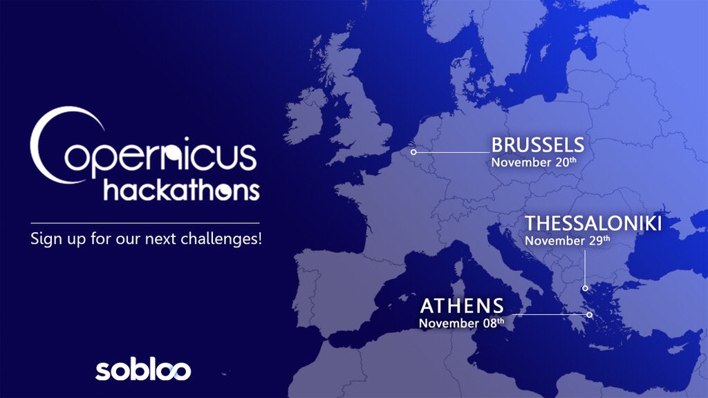 soblooservices's tweet photo. 📣 Sign up for our next #CopernicusHackathon:

🇬🇷 Athens
💡Open Call
🖥 https://t.co/lJvdFIZrNQ 

🇧🇪 Brussels
💡 Sustainable Development Goals
🖥 https://t.co/Hg3HIMEbuI

🇬🇷 Thessaloniki
💡 Sustainable Development Goals
🖥 https://t.co/KajRY1mvBM

#sobloo #CopernicusEU https://t.co/cBVTujAntP