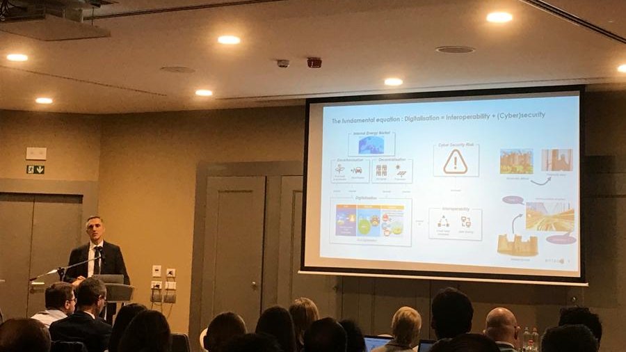 EDSO_eu's tweet photo. #SecuritybyDesign: tear down your walls, but protect the windows, #InformationSharing & #KnowledgeSharing raise #resilience of all on #DigitalGrid, well-managed #CyberSec enables real-time #interoperability across organizations, markets -@ENTSO_E’s Nicolas Richet at #CyberGrids19 https://t.co/c8tuFT0SDm