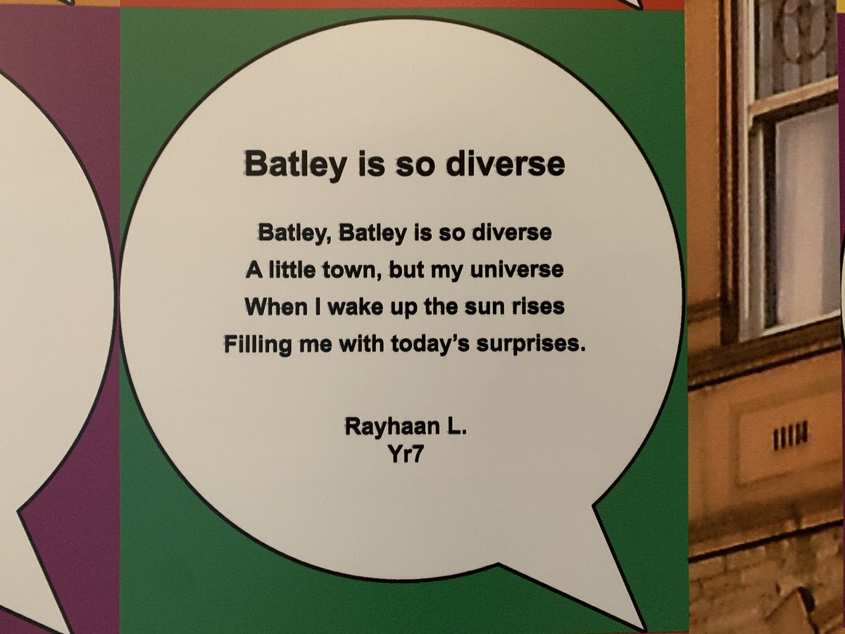 kirkdemocracy's tweet photo. Those fabulous banners are poems about Batley written by young people from:
👉Upper Batley High School 
👉Barley Girls High School
👉Barley Grammar School 
👉Cambridge Street School 
They are from the wonderful @BatleyPoets who supported local schools to learn about #Batley150 https://t.co/spfeNG9kzX