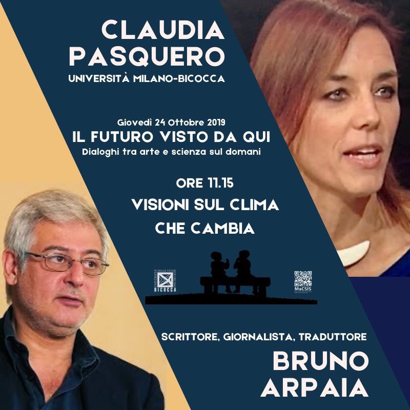 Ed ecco la seconda coppia di relatori: Claudia Pasquero, docente di Fisica dell’atmosfera presso <a href="/unimib/">Università degli Studi di Milano-Bicocca</a> e Bruno Arpaia, scrittore e traduttore.
Converseranno sul #futuro del #clima che cambia.
👉🏻 facebook.com/20478651956463…