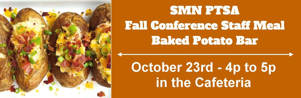 SMNorthPTSA's tweet photo. SMN Staff! You are invited to dine before conferences on Wednesday! See you in the cafeteria at 4:00pm! #yum #smnstaffrocks #fallconferences https://t.co/3J4Qmf5Qah