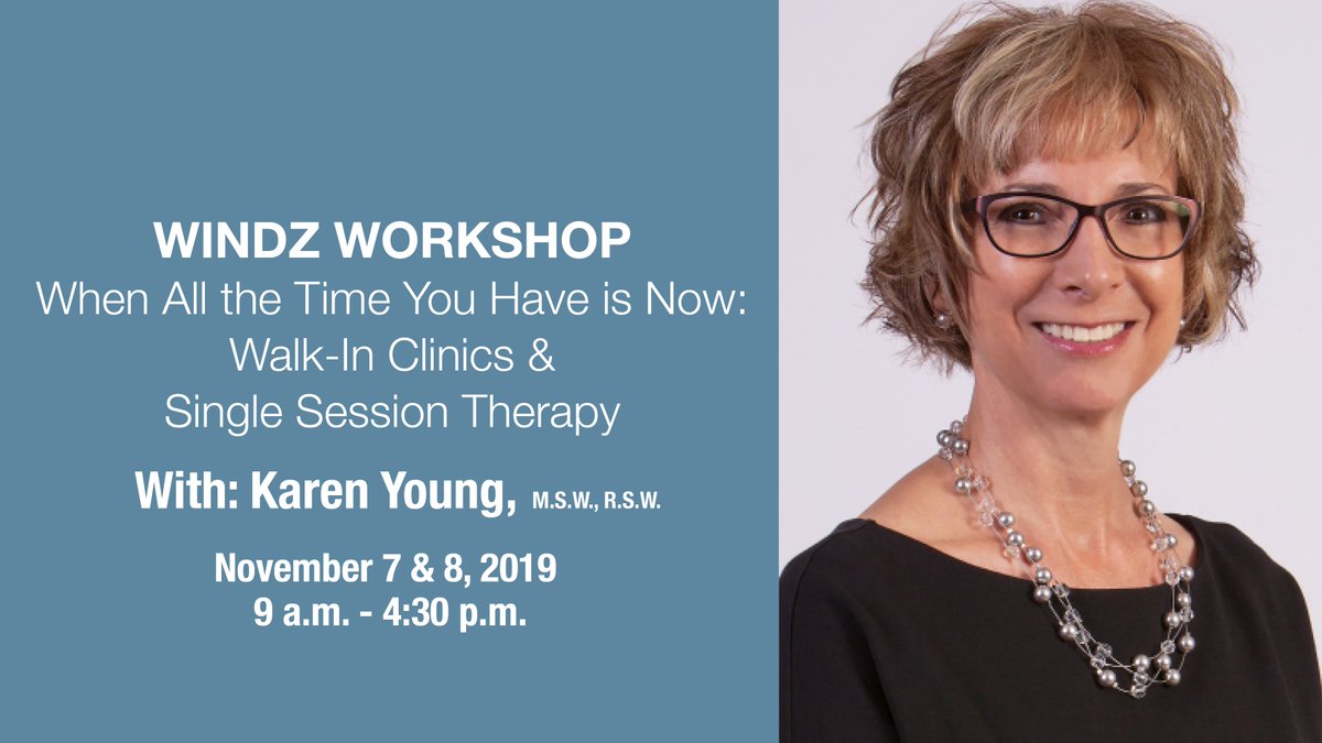 This is the last chance to register for Karen’s workshop, When All the Time You Have Is Now. Visit windzinstitute.com/workshops.
#WindzInstitute #narrativetherapy #mentalhealth #novemberworkshop #walkinclinics #singlesessiontherapy #karenyoung