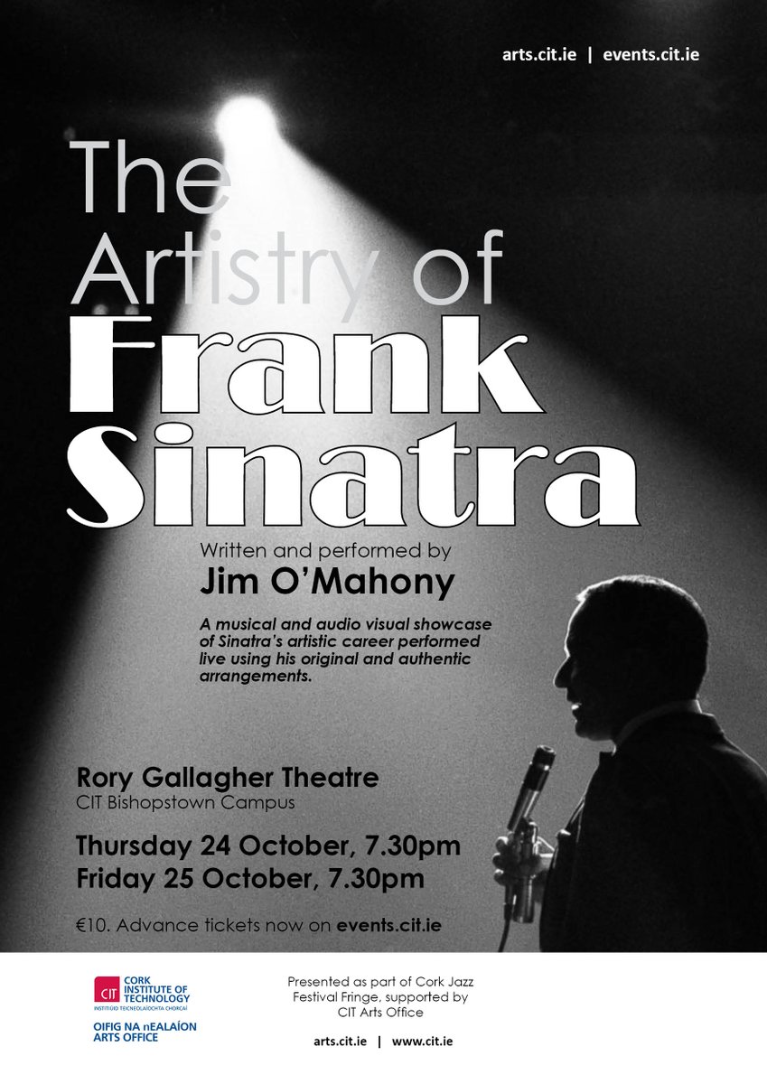 MTUArtsOffice's tweet photo. #Concerts coming up at the #CITBishopstownCampus &amp; #CITCSM to coincide with Cork Jazz Festival. Starting with The Artistry of Frank Sinatra, Family Jazz &amp; Jazz Big Band running Thursday - Saturday. Music to suit all ages! https://t.co/aiSS52Y4eM