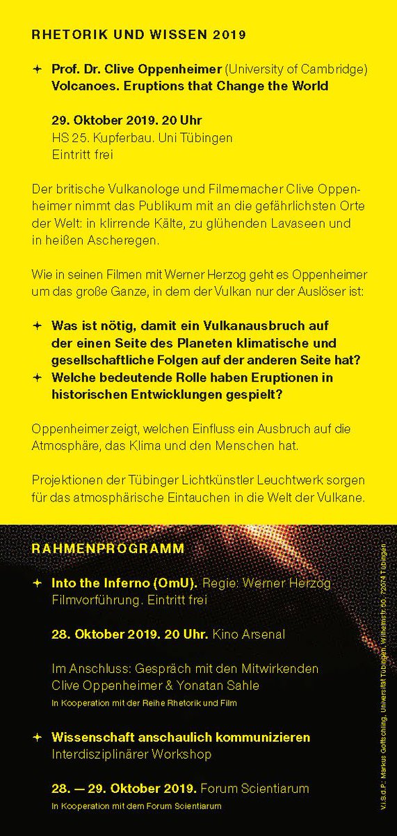 In Into the Inferno erkundet <a href="/ultraplinian/">Clive Oppenheimer</a> zusammen mit dem großen Naturbeobachter Werner Herzog die Faszination der Vulkane: Ihre rohe Gewalt und ihre spirituelle Bedeutung.

Wir zeigen den Film im <a href="/arsenalkinos/">Kino Arsenal&Atelier</a> am nächsten Montag in #Tübingen – Eintritt ist frei!