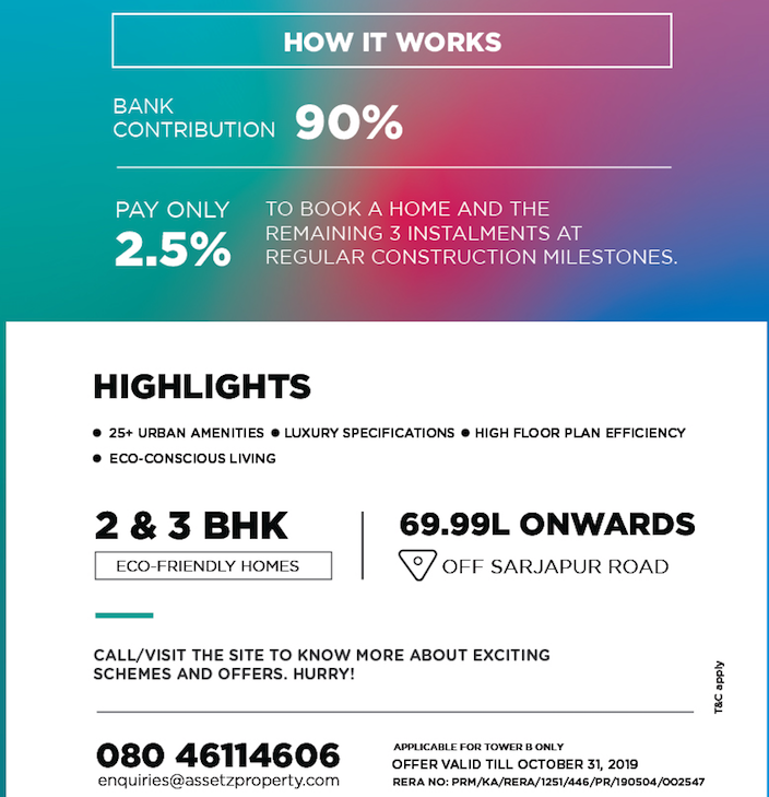 getmeroof's tweet photo. Diwali Offer! Pay only 10% in 4 instalments, rest on possession.
Easy payment scheme at Assetz 63 Degree East, #SarjapurRoad. 2,3 BHK luxury #flats, starting 69.99 lac.
https://t.co/oKT3jvtfnW
#realestate #property #housing #apartment #assetz #diwali #offer #bangalore https://t.co/gp1tOHofUZ