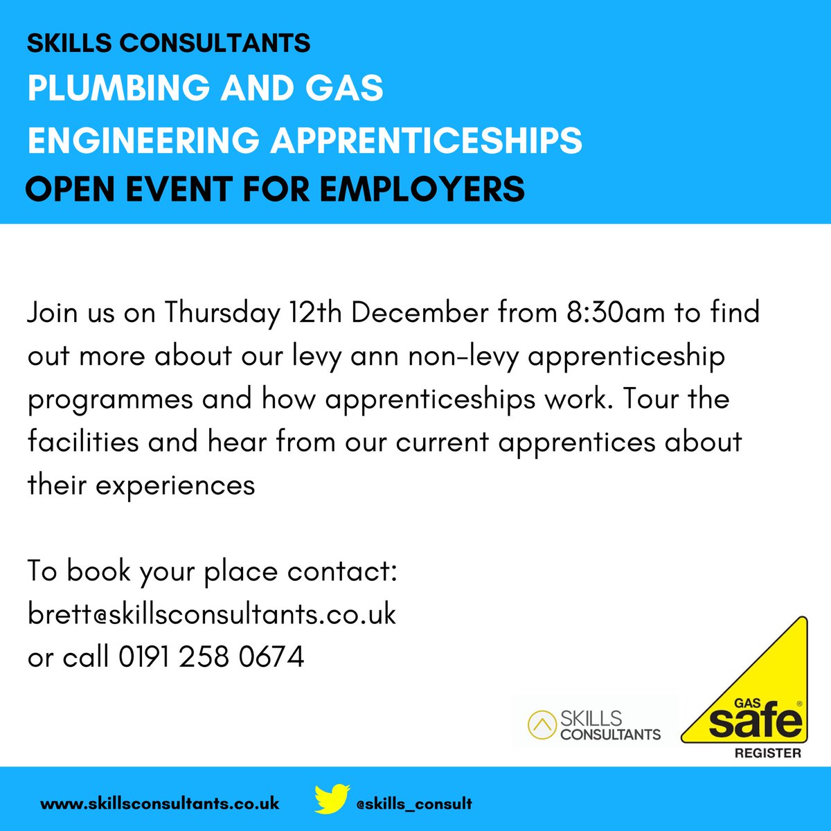 gotoignite's tweet image. We will be hosting an open day for employers exploring plumbing and gas apprenticeship programmes. Whether you’re up-skilling or recruiting, we can support! Click link to book 👉🏼 skillsconsultants.co.uk/event-details/… #NorthEast #FireItUp #plumbing #gassafe #NEambition #skills
