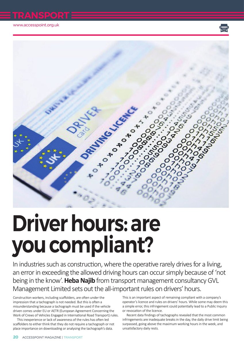 GVLManagement's tweet image. A preview to our article written on driver hours in Access point magazine for the Autumn issue. 

#accesspoint #driverhours #hgv #operator #magazine #brexit #goodsvehiclemanagement