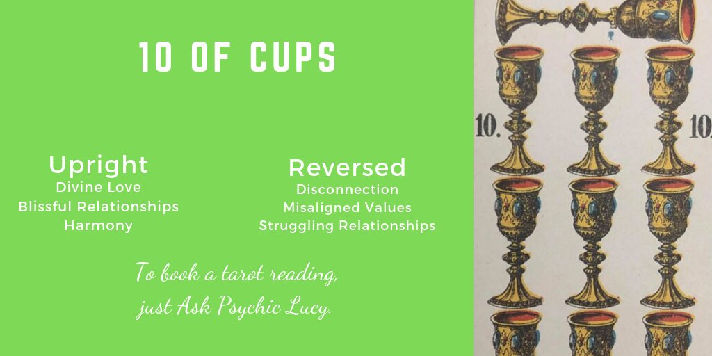AskPsychicLucy's tweet photo. The #TenOfCups indicates that you had everything you needed. There was contentment, fulfillment, and a promise for the future. You were clear on what you wanted, and you've worked hard toward your goals.

To book a #TarotReading, just #AskPsychicLucy. https://t.co/WB7uK2lhEu