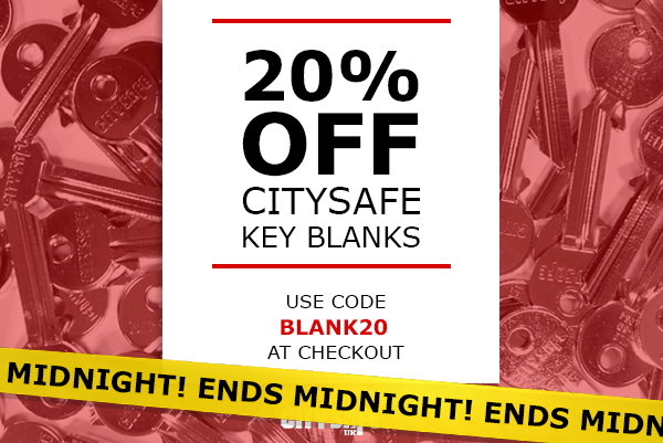 CITYSAFEUKSALES's tweet photo. 20% off CitySafe key blanks ends midnight! Don't miss out - shop now! https://t.co/SDSJ4md9m9 https://t.co/oLCZmGU1Zs