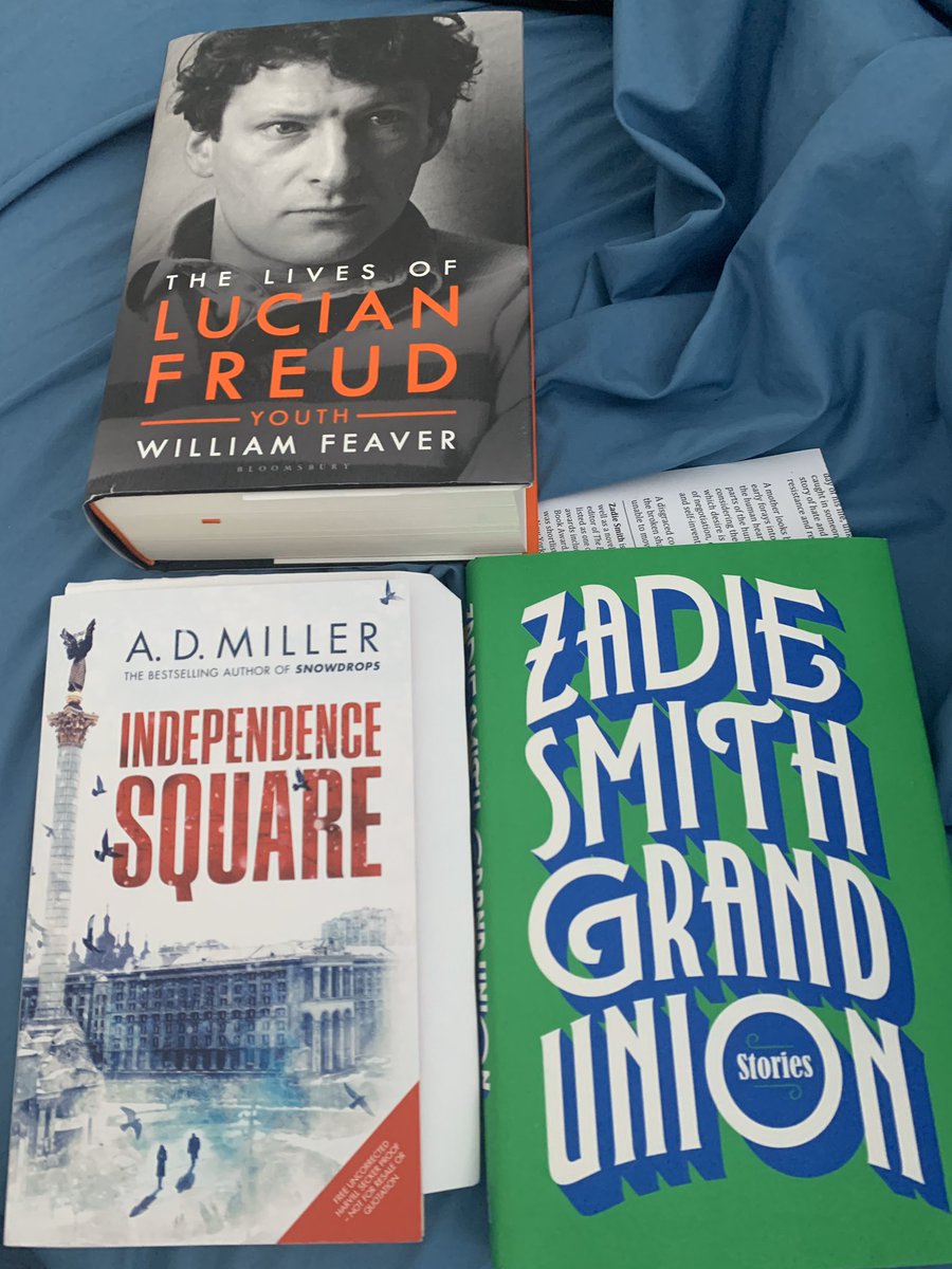 leylasanai's tweet photo. All set for winter. Halfway through the #ZadieSmith - it’s exemplary, as ever. @ADMiller18 is one of my favourite writers - devastating life events described in sublime prose. And I know the #WilliamFeaver is full of delicious facts about the enigmatic artistic genius Freud. https://t.co/4k8xseOFiX
