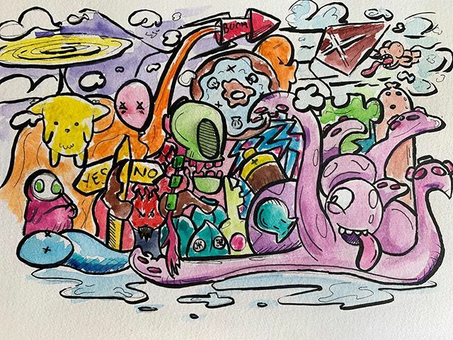 animation_steve's tweet photo. I don’t know where they come from all I know is the octopus wants to steal the skull, just draw it’s fun .⠀
.⠀
.⠀
.⠀
.⠀
#watercolorpaintings #drawingday #illustration_art #illustrationaday #illustrationdrawing #monsterdesign  #monsterdrawing https://t.co/30ERhcUkTl https://t.co/YWqQxreGeA