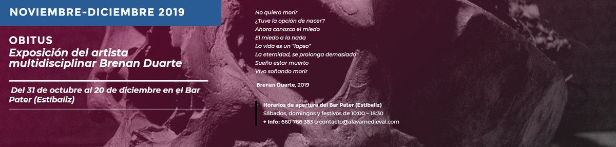 zakatumba's tweet photo. Este año contaremos tambien con la colaboración del artista multidisciplinar alaves Brenan Duarte. Que nos presentará una selección de su obra en la que reflexiona, directa o indirectamente, acerca de la muerte.
Del 31 de octubre al 20 de diciembre en el #BarPater de #Estíbaliz https://t.co/7vFAkajf4r