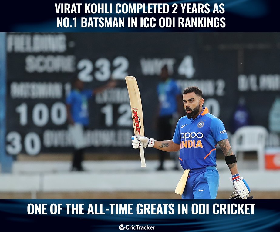 Cricketracker's tweet photo. It's been 7️⃣3️⃣2️⃣ days for @imVkohli  as No.1 ODI batsman. https://t.co/6qz17RDTIC
