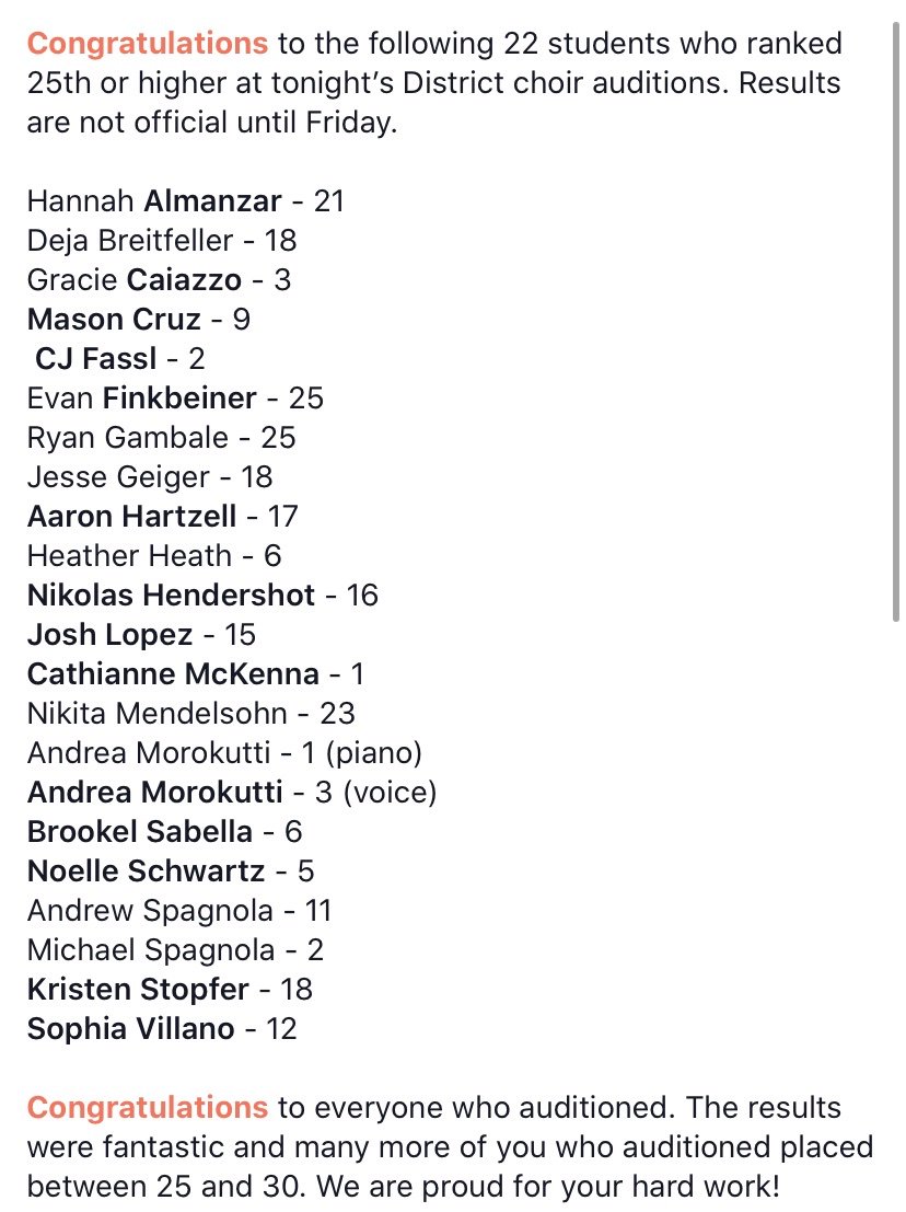 Congratulations to the 22 Bangor students who qualified for the 2019 PMEA District choir festival. We are all so proud of your hard work!💪😉