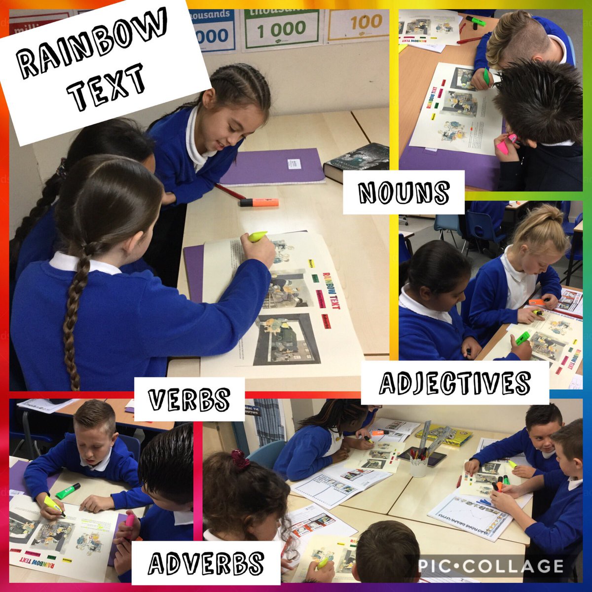 Highgateacademy's tweet image. Y6AK revised some basic word class terms during our SPAG burst this morning. #discussion #rainbowtext #misconceptions