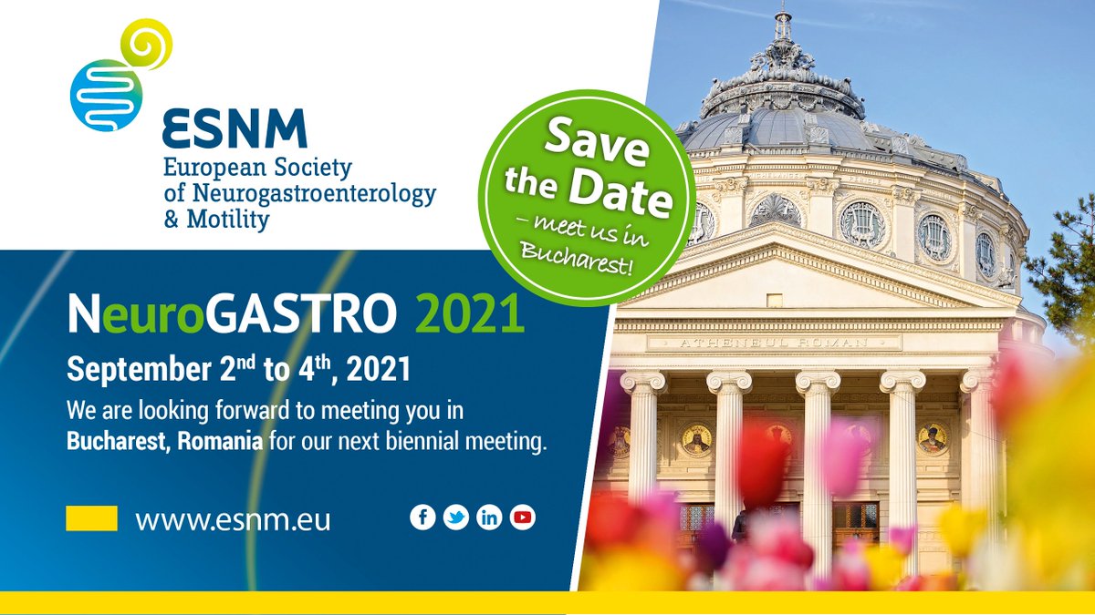 esnm_eu's tweet photo. We are looking forward to meeting you all 2021 in #Bucharest! 🇷🇴#neurogastro #NGM2012 @UCCpsychiatry @GrupoGEMD @SP_Gastro @bsc_endoscopy @DGNM_DE @ANMSociety @ANGMA_AU https://t.co/TZ7XbCbleX
