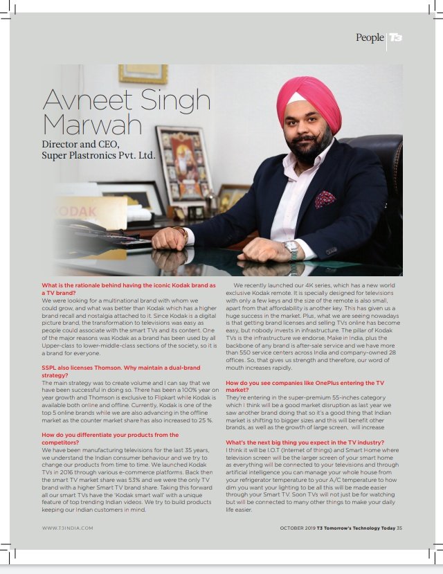 avneetmarwah's tweet image. Catch my exclusive conversation appeared in @T3dotcom, October edition, where I shared the overall thoughts about licence brand #KODAKHDLEDTV and our growth story in #India with Kodak legacy.