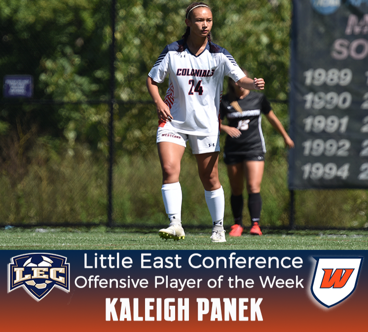 WestConnATH's tweet photo. Congratulations to WestConn Women's Soccer Kayleigh Panek on being named LEC Offensive Player of the Week, Karly Martin on being named LEC Goalie of the Week, and Myah Croze on being named LEC Rookie of the Week. #GoColonials #WestConn #WestConnWSoccer #LECWSoccer https://t.co/k3SKiNN2JD