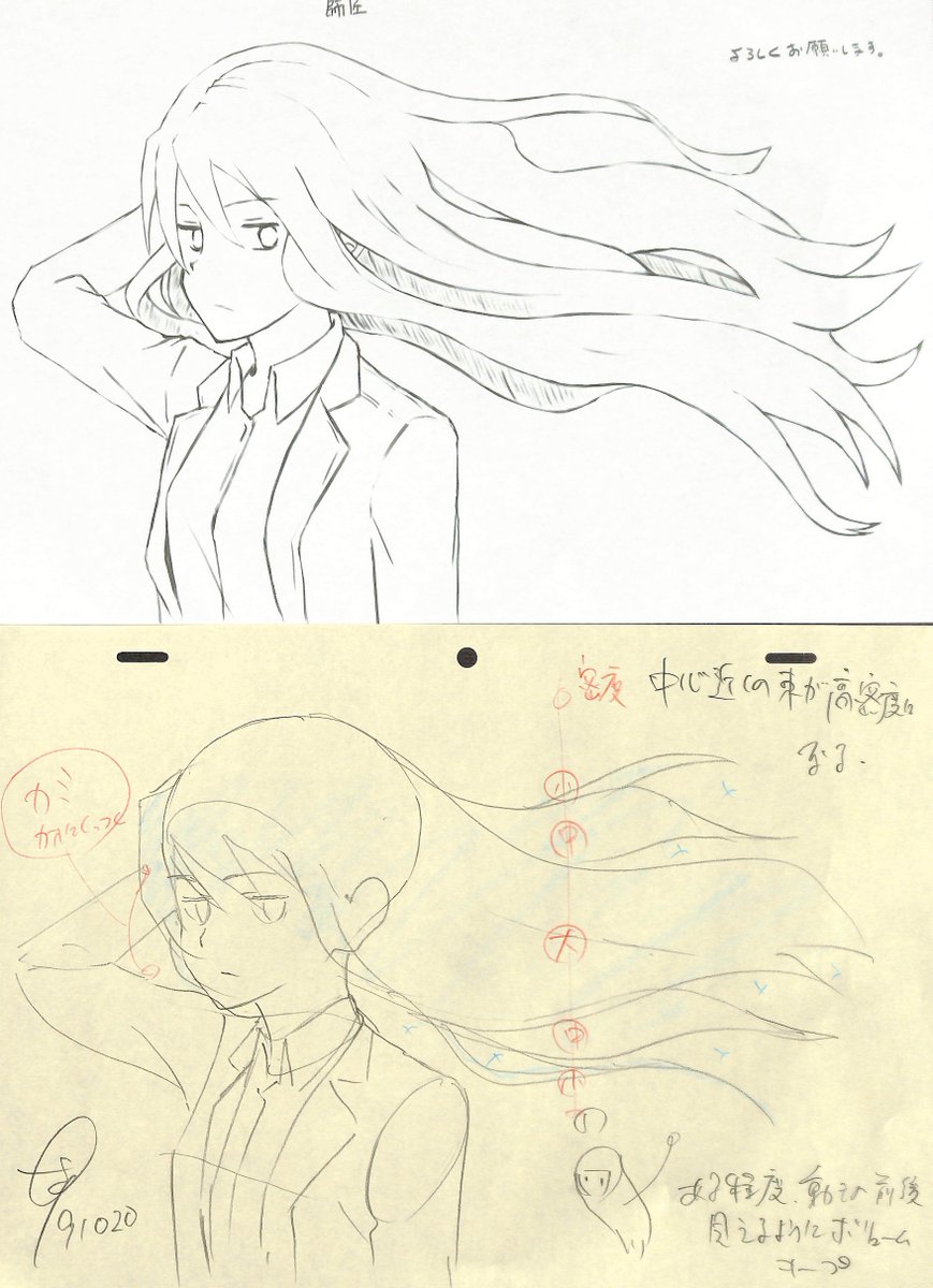 アニメ私塾 Auf Twitter 基礎コース 長髪バストアップ 19年度10月添削結果より 大きな流れを作り密度差を中心から端に向かって作る なびく時は元の形をイメージする 肩や胸にかかる髪は 川や滝 をイメージする