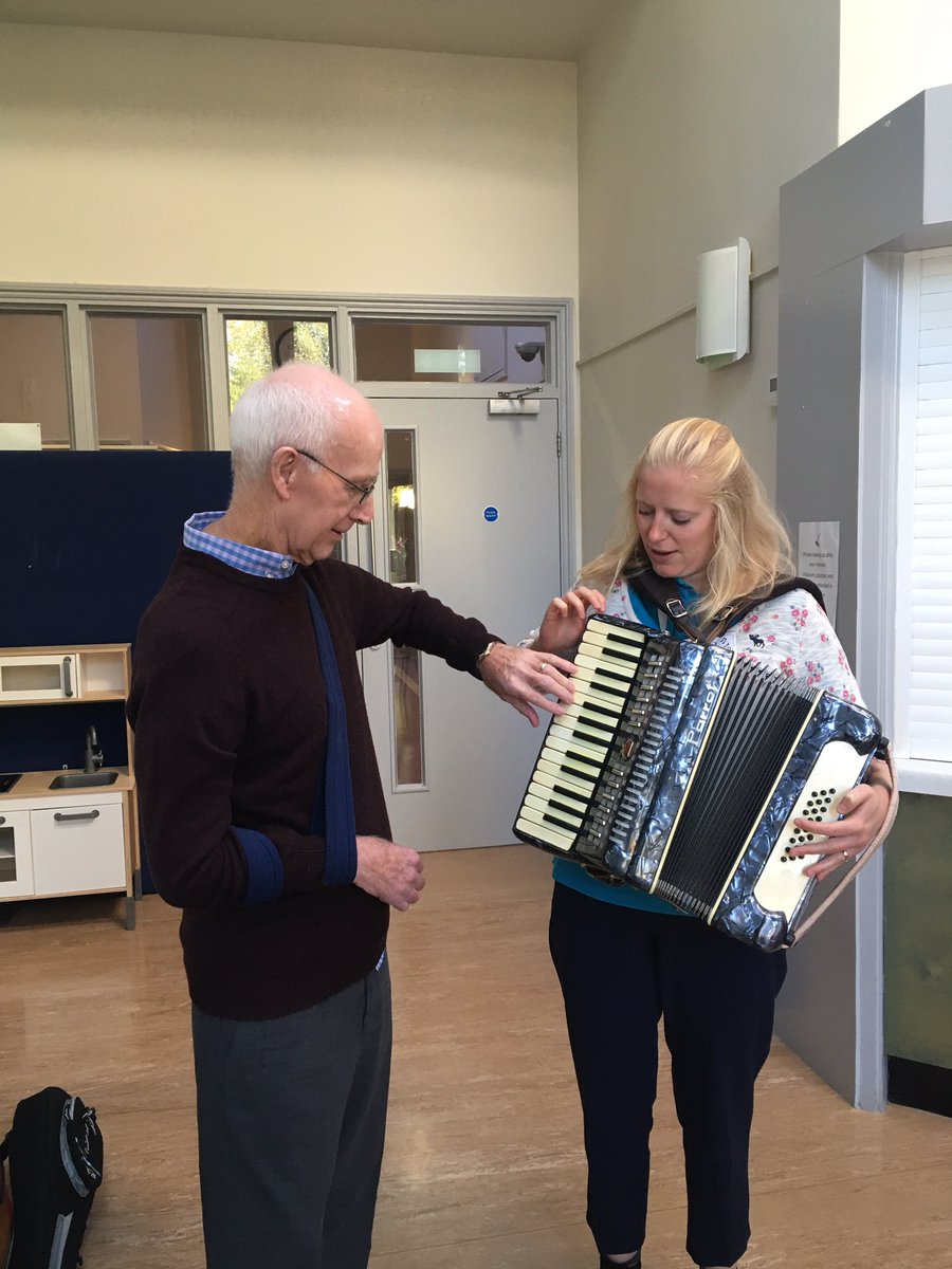 SGAphasiaChoir's tweet photo. Great fun at choir today singing Irish tunes accompanied by an accordion! One of our choir members who played a long time ago had a go too! #aphasiachoir #alivealiveoh https://t.co/NuMMqTOthD