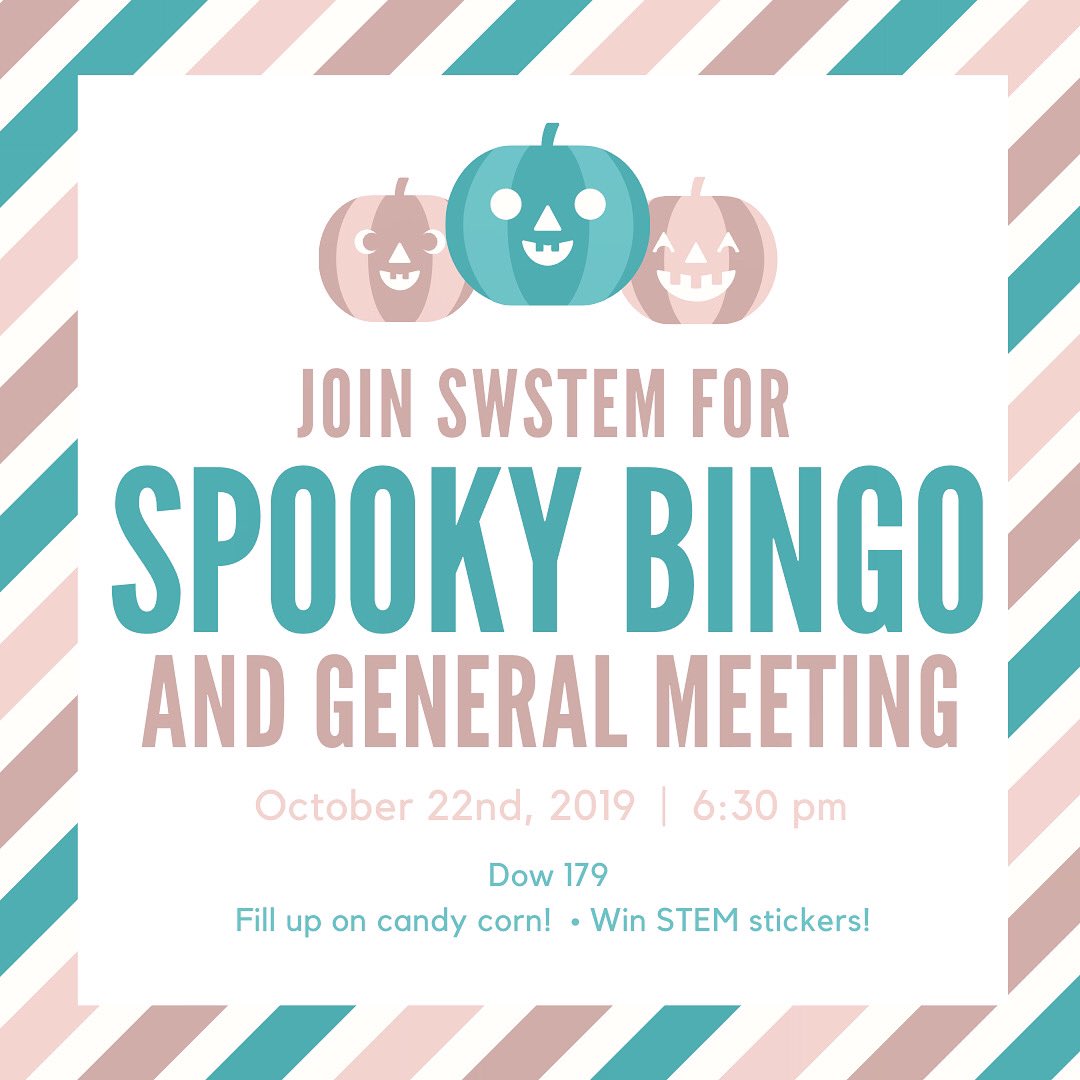 SWISTEM_CMU's tweet photo. Hi everyone! Warm up your Bingo skills and join us for some Spooky Bingo tonight and win some STEM stickers! https://t.co/qllqpZx7SW
