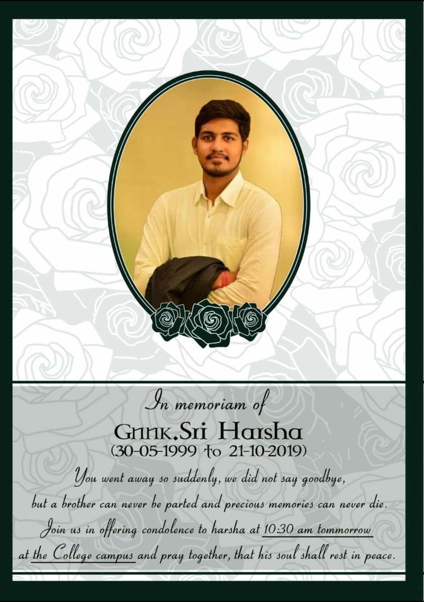 _B_S_V_'s tweet photo. #justiceforharsha

REST IN PEACE
Brother ❤️ 

Justice will be served , not only College students , we students from other Colleges are also with you ! 

Let's raise our voice. ! 

We need Smooth Investigation and need to serve Justice and punish the culprit Responsible for this. https://t.co/z9GTJotHHZ