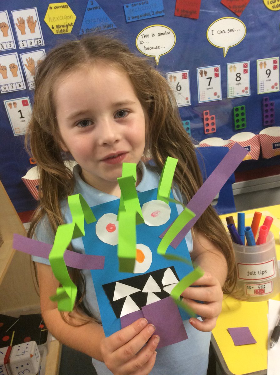 AHPA_Reception's tweet photo. We’ve had loads of fun making shapes monsters this week and talking about the properties of 2D shapes. https://t.co/4PUZ0pxqiE