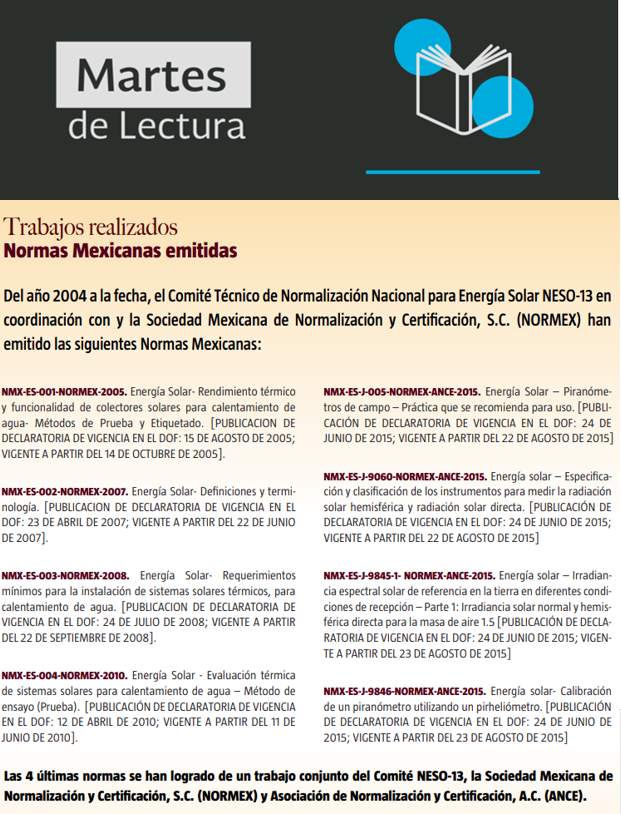 ConueeSolar's tweet photo. Este #MartesDeLectura te recomendamos el artículo: 
"Historia del Comité Técnico de Normalización Nacional para la Energía Solar NESO-13"
Publicado en la 37 edición de la revista de Energías Renovables de @anes_oficial.
Consúltalo aquí: ☀️👉https://t.co/cWkFj74Y5B https://t.co/OI5xw86ZrX