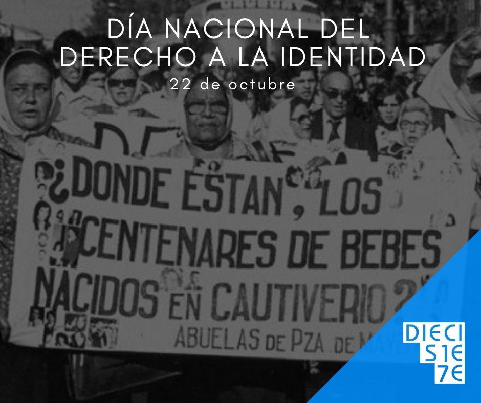 22 de octubre | Día Nacional por el Derecho a la Identidad

El Congreso de la Nación instituyó esta fecha como Día Nacional por el Derecho a la Identidad, debido a que es el día en que las Abuelas de Plaza de Mayo comenzaron su incansable búsqueda. 

#Memoria #Verdad #Justicia