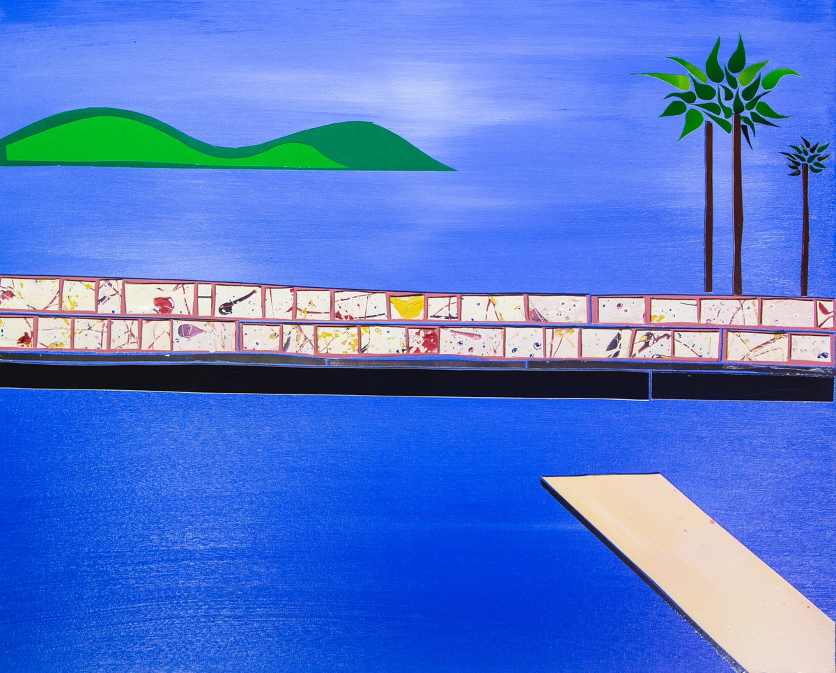 ChrisPompaArt's tweet photo. 'Nice One Dai' - a #homage to #hockney - #mosiacs #collages #paintings #artist #cardiff #divingboard #sea #sky #palmtrees #blue https://t.co/8aMXsNMcRs https://t.co/aQLDhbIcBn
