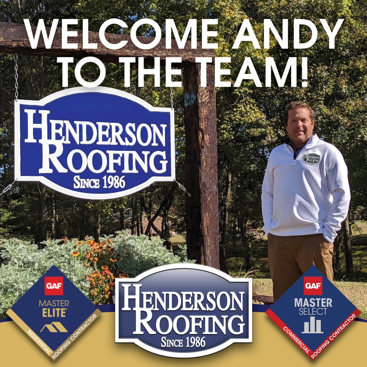 HendersonRoof's tweet photo. Welcome Andy McAlpin to the Commercial Roofing Sales Team!
@gafroofing GAF #CommercialRoofing #MasterSelect #CommercialRoofs #huntsvillealabama #MadisonAlabama #AthensAlabama #DecaturAlabama #FlorenceAlabama #MuscleShoalsAlabama #TuscumbiaAlabama #SheffieldAlabama #LocalBusiness https://t.co/lcf6nQyhuX