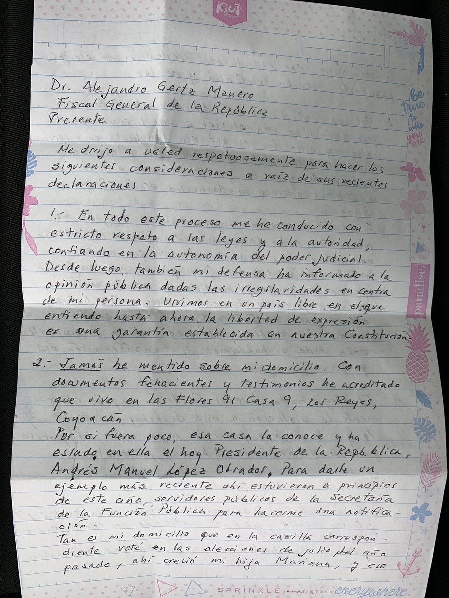 Rosario_Robles_'s tweet photo. Hola. Soy @Mariana_Moguel y a través de las redes de mi mamá les quiero compartir copia de una carta que esta mañana le envía @Rosario_Robles_ al titular de la @FGRMexico Alejandro Gertz Manero https://t.co/NO7mSENL8i
