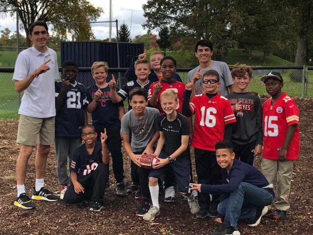 Trevor Wensink and Solomon Sandoval joined Principal for the Day Maguire Matheson and his assistant, Mak Koralewski, for football at recess.