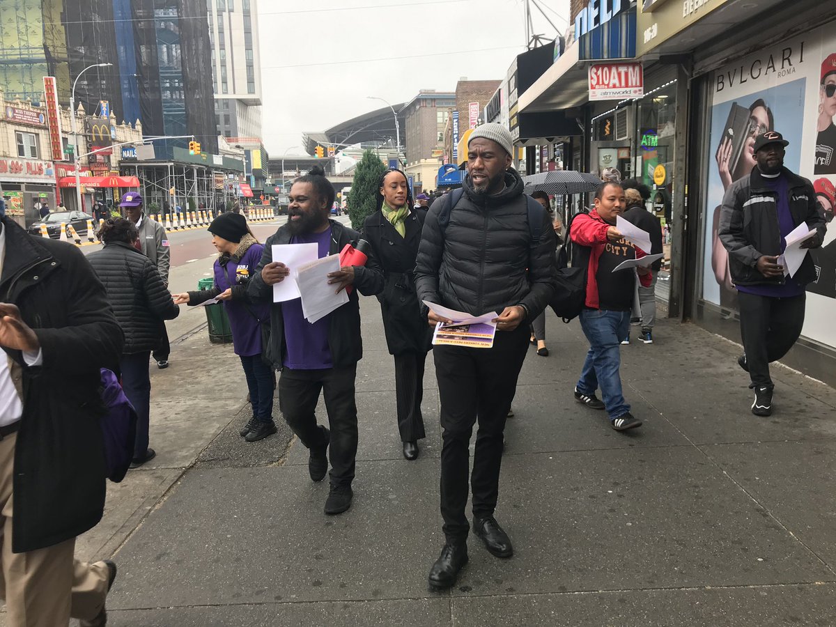 nycpa's tweet photo. A quick Air Train ride with @32BJSEIU later, we’ve hit the streets in Queens, getting New Yorkers energized about #PaidTimeOffNYC #NewYorkersNeedABreak https://t.co/LVbrR6ah35