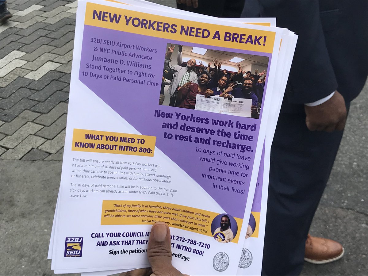 nycpa's tweet photo. A quick Air Train ride with @32BJSEIU later, we’ve hit the streets in Queens, getting New Yorkers energized about #PaidTimeOffNYC #NewYorkersNeedABreak https://t.co/LVbrR6ah35