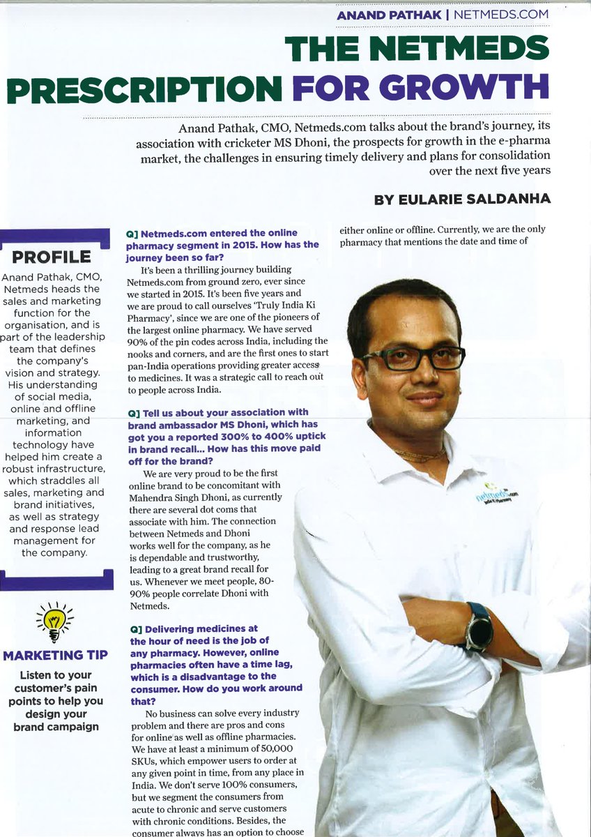 NetMeds's tweet photo. The Netmeds prescription for growth by our Director of Marketing @anandjpathak! 💯

#Netmeds #IndiaKiPharmacy #ImpactMagazine https://t.co/0IzswVFnjB