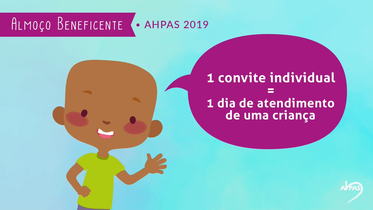 ahpas's tweet photo. Sabia que o valor do convite individual para o nosso #AlmoçoBeneficente é o equivalente a um dia de atendimento de uma de nossas crianças? 👦 Participe e ajude a transportar esperança! 💞 #AHPAS #JuntosInfluenciamos #VidaEmMovimento https://t.co/9re5veFujw