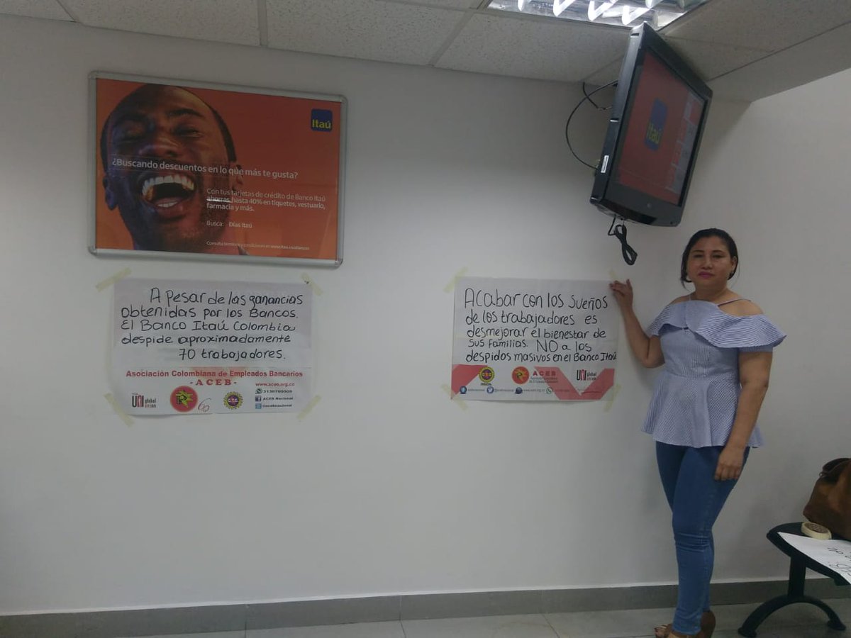 acebnacional's tweet photo. 📢NO a los despidos en el #BancoItaú
Desde ACEB Santa Marta rechazamos la política de despidos masivos en el #BancoItaú ➡️ ¡ Por el derecho al trabajo ! @uniamericas @mundial_uni @CHoffmanUNI @ENSColombia @trabajodecente @OITnoticias @CSA_TUCA  @ctccolombia @sedagaos https://t.co/CVcFiJLIFF