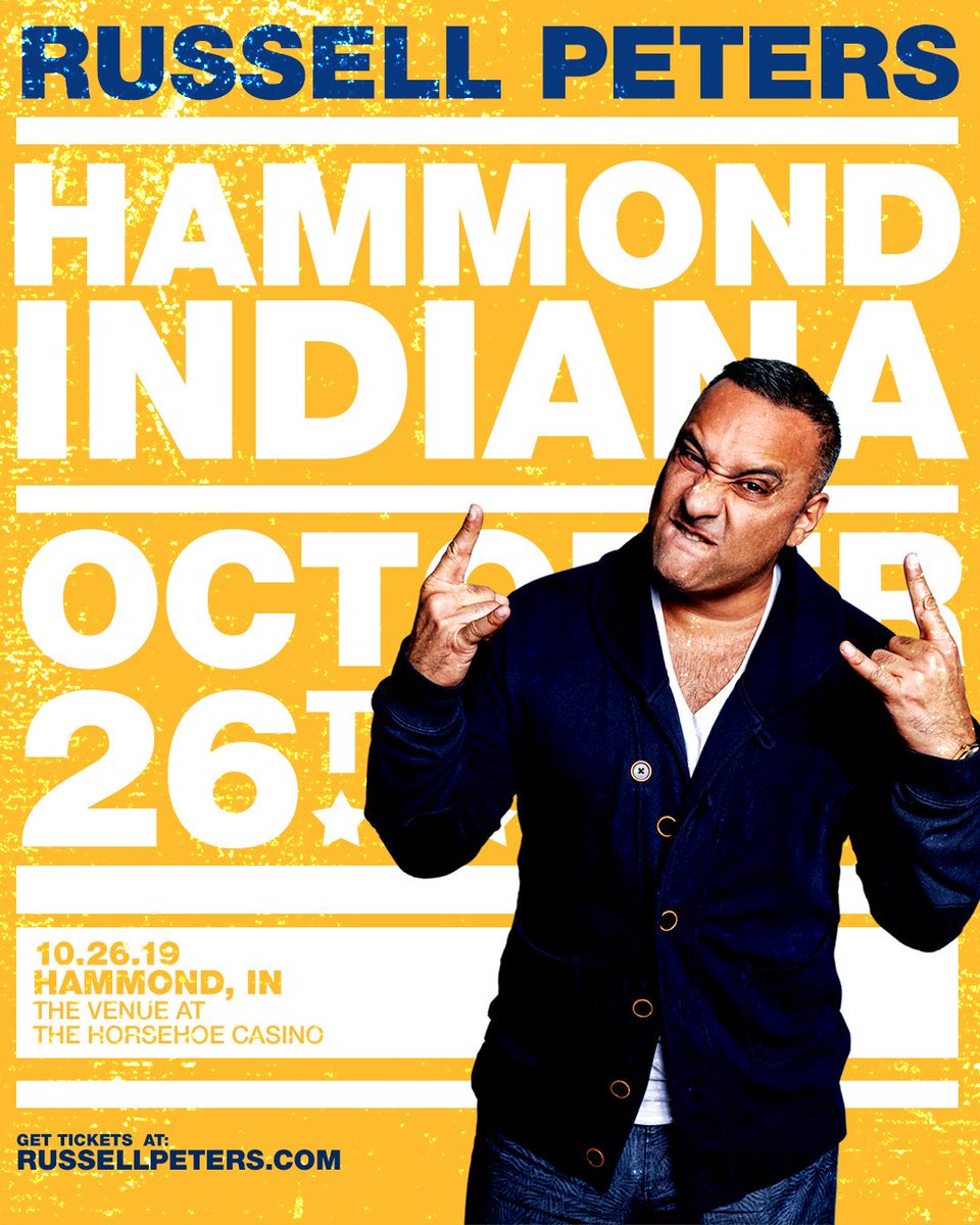 therealrussellp's tweet photo. This Saturday is the LAST SHOW of the #DeportedWorldTour and I hope to see you there in Indiana @HorseshoeHammnd #IndiaWithASuffix https://t.co/nioKpM4a8l