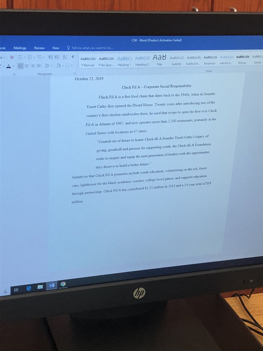 APMrMoran's tweet photo. In Business Principles class, Mr Pieri has assigned a two page paper on corporate social responsibility and how corporations benefit the earth. Everything from sustainability to anti bullying efforts #engagedclassrooms https://t.co/Br1tpjn4Kg
