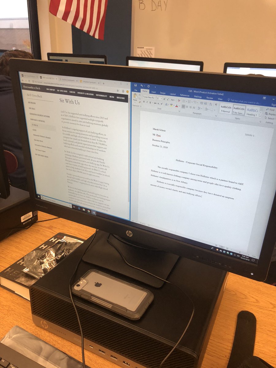 APMrMoran's tweet photo. In Business Principles class, Mr Pieri has assigned a two page paper on corporate social responsibility and how corporations benefit the earth. Everything from sustainability to anti bullying efforts #engagedclassrooms https://t.co/Br1tpjn4Kg