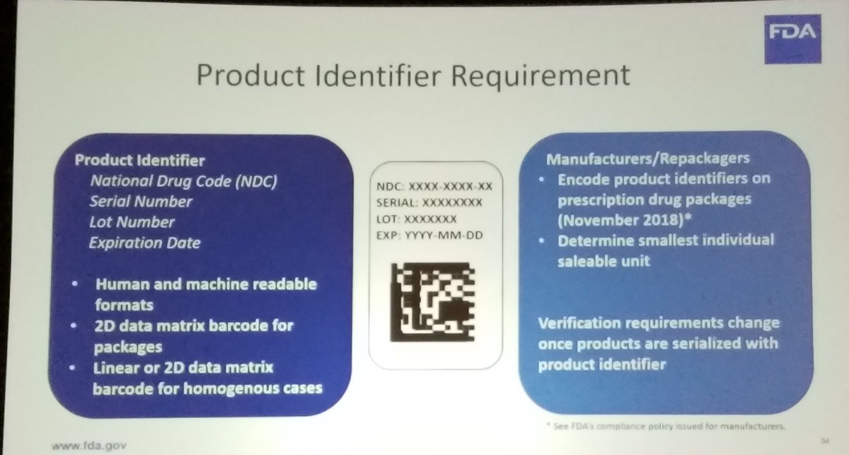 pharma_logic's tweet photo. @HDAconnect @US_FDA  #HDA #Traceability2019 #DSCSA #DSCSAVRS

FDA presented important updates on the barcode and product identifier, including clarifying the GTIN CANNOT be substituted for the National Drug Code (NDC).

NDC is human readable and symbol required on CASE and UNIT. https://t.co/vbLKG2PalT