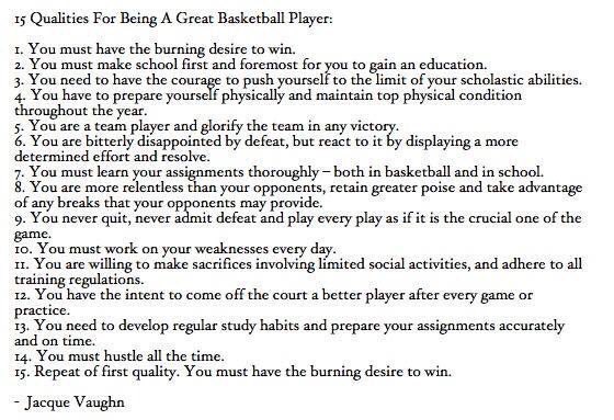 Former NBA player Jacque Vaughn's 15 qualities for being a great basketball player. He wrote this in 10th grade!