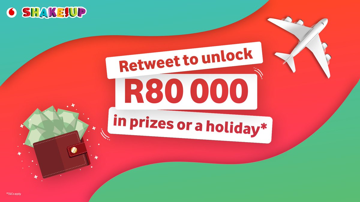 Vodacom's tweet photo. RT this post &amp; you could -  

🔵 Unlock R80 000 in Takealot vouchers. 
🏝️ Or be entered into the grand prize draw for a Mauritius holiday! 

#ShakeUpSummer &amp; WIN your share of over R100 mil in prizes! Don’t forget to visit https://t.co/BjYDVqW0mX &amp; get shaking! https://t.co/nJQA27BHnP