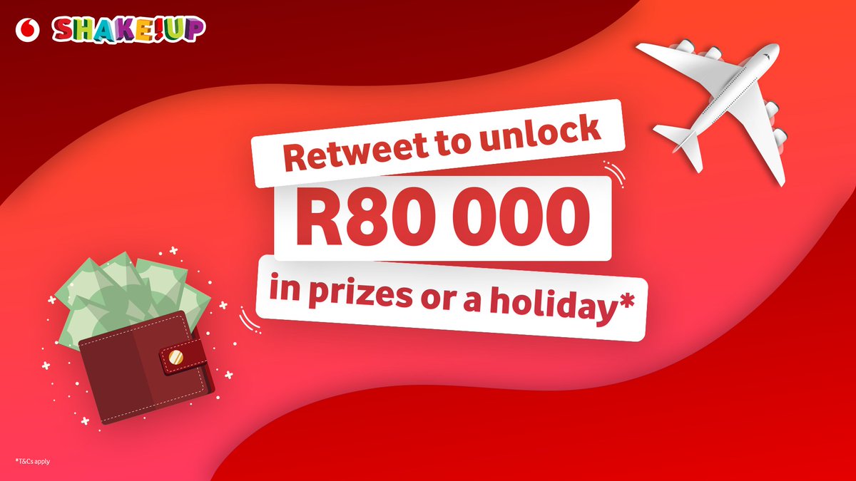 Vodacom's tweet photo. RT this post &amp; you could -  

🔵 Unlock R80 000 in Takealot vouchers. 
🏝️ Or be entered into the grand prize draw for a Mauritius holiday! 

#ShakeUpSummer &amp; WIN your share of over R100 mil in prizes! Don’t forget to visit https://t.co/BjYDVqW0mX &amp; get shaking! https://t.co/4K58tOEOnk