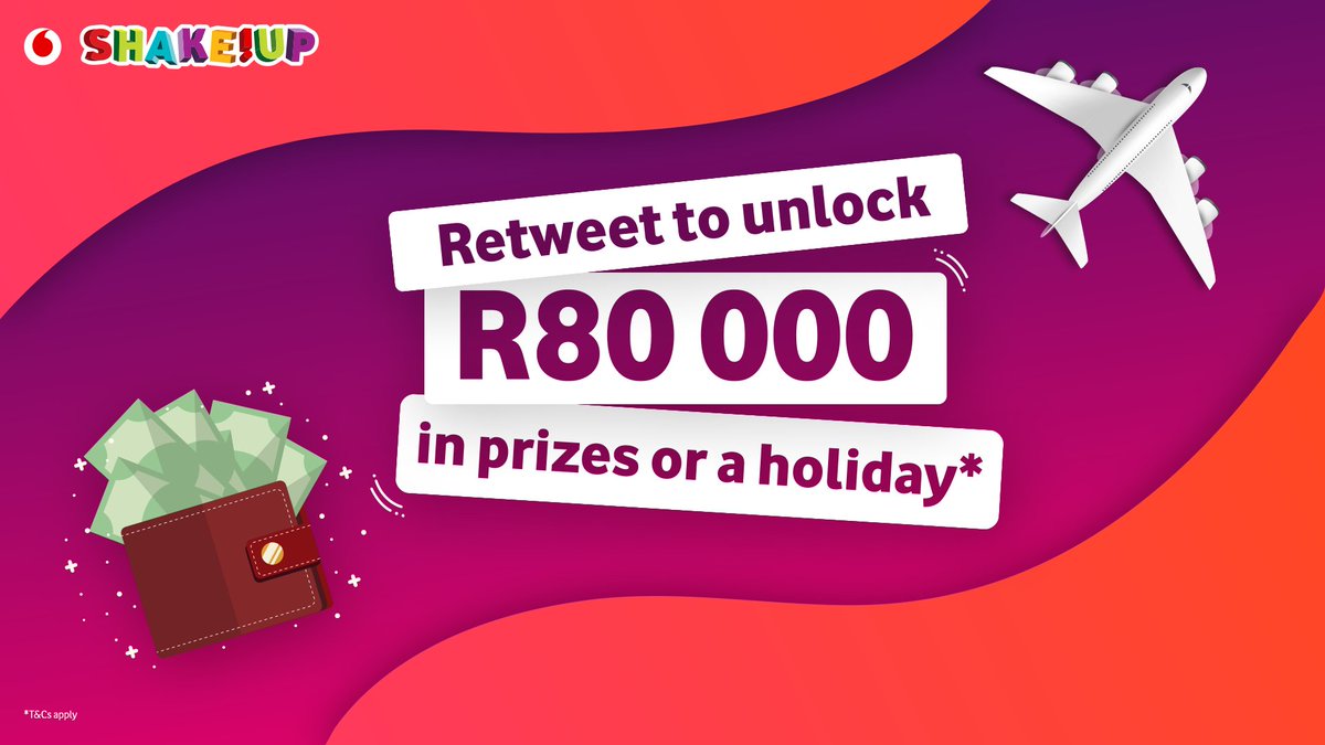 Vodacom's tweet photo. RT this post &amp; you could -  

🔵 Unlock R80 000 in Takealot vouchers. 
🏝️ Or be entered into the grand prize draw for a Mauritius holiday! 

#ShakeUpSummer &amp; WIN your share of over R100 mil in prizes! Don’t forget to visit https://t.co/BjYDVqW0mX &amp; get shaking! https://t.co/5JSxhAcdf2